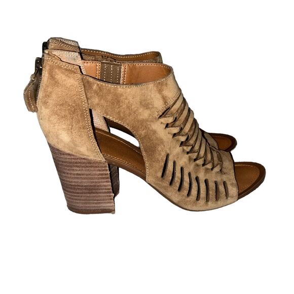 Franco Sarto Women’s Brown Block Heel Sandal Size 7 Peep Toe Braided Zip Up - Picture 4 of 10